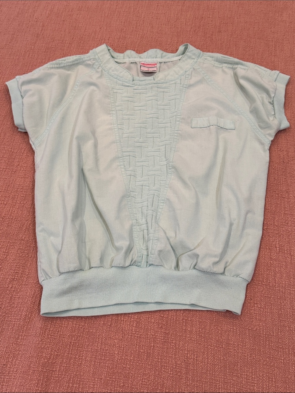 Vintage 80’s Light Mint Short Sleeve Top with quilted Front detail